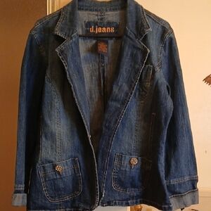 D.‎ Jeans Classic Indigo Denim Jacket W Sequin Buttons On Pockets. Vintage XL